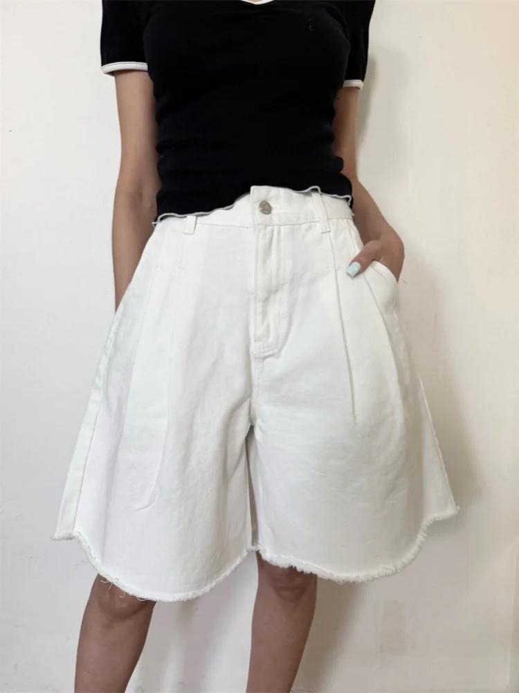 Embroidery Gothic - Pantalones Cortos Vaqueros Holgados Plisados de