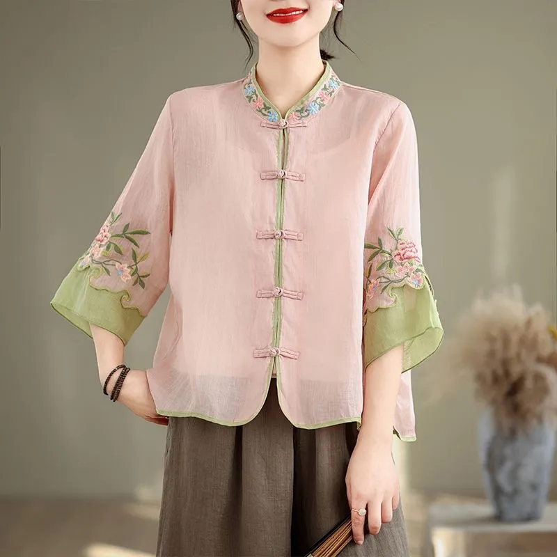 Embroidery Cardigan - Camisa de Verano de Algodón y