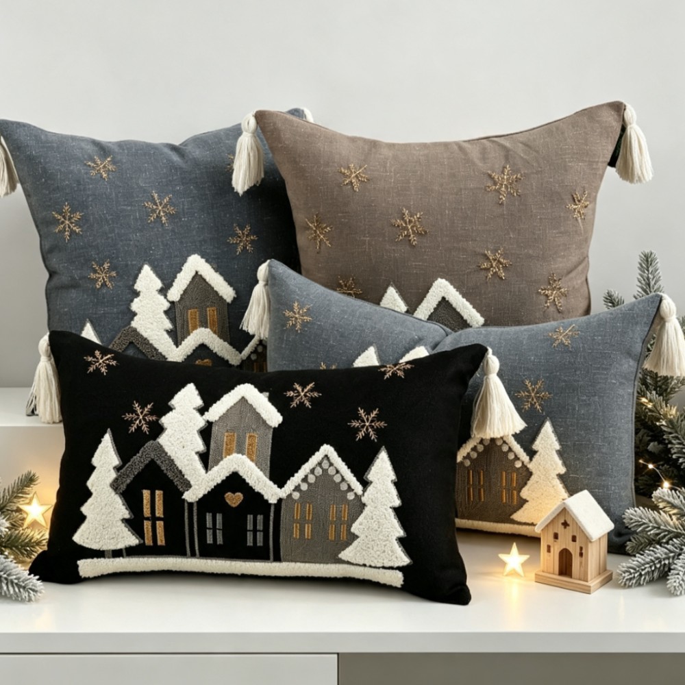 Embroidery Xmas - Funda de Almohada Bordada con Diseño