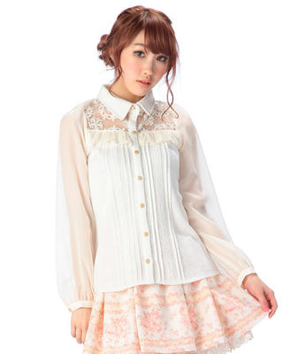 Embroidery Organza - Blusa de manga de gasa de