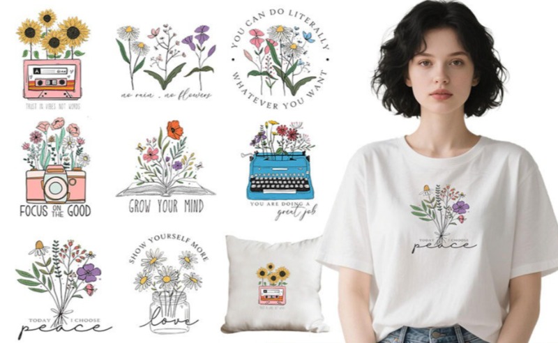 Embroidery On Shirt - Pegatinas Termoadhesivas de Flores de Dibujos