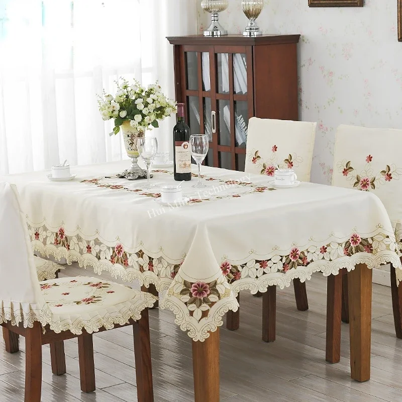 Embroidery Xmas - Mantel de comedor Beige grueso, cubierta