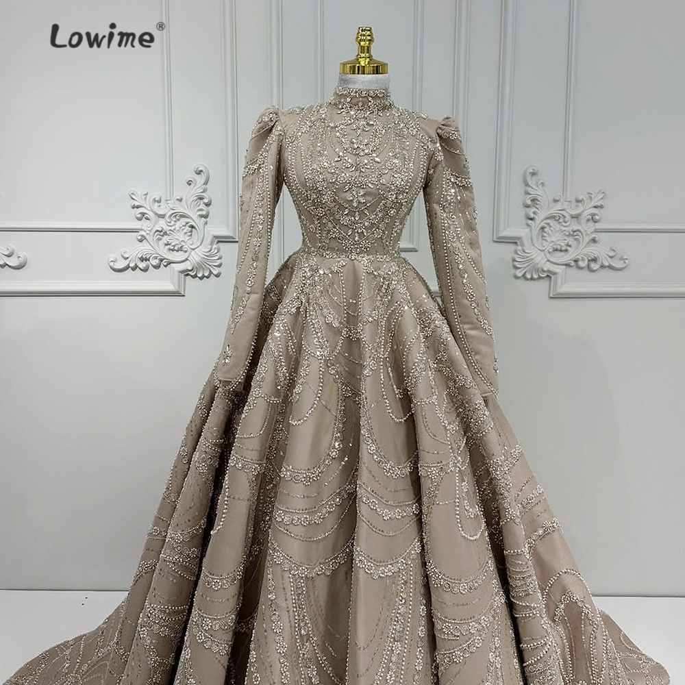 Embroidery Organza - Vestido de noche musulmán marrón claro