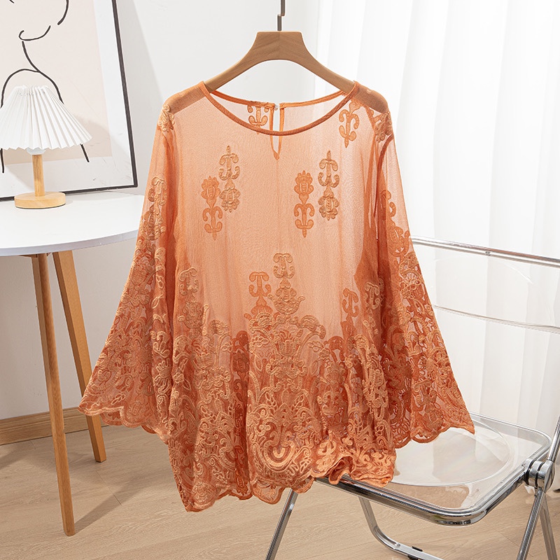 Embroidery On Shirt - 100% de seda Mulberry para mujer,