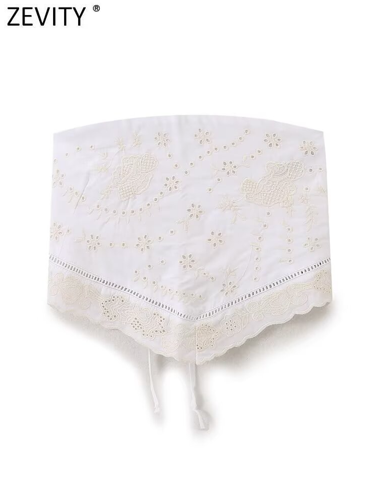 Embroidery On Shirt - Zevity-blusa bordada sin tirantes para mujer,