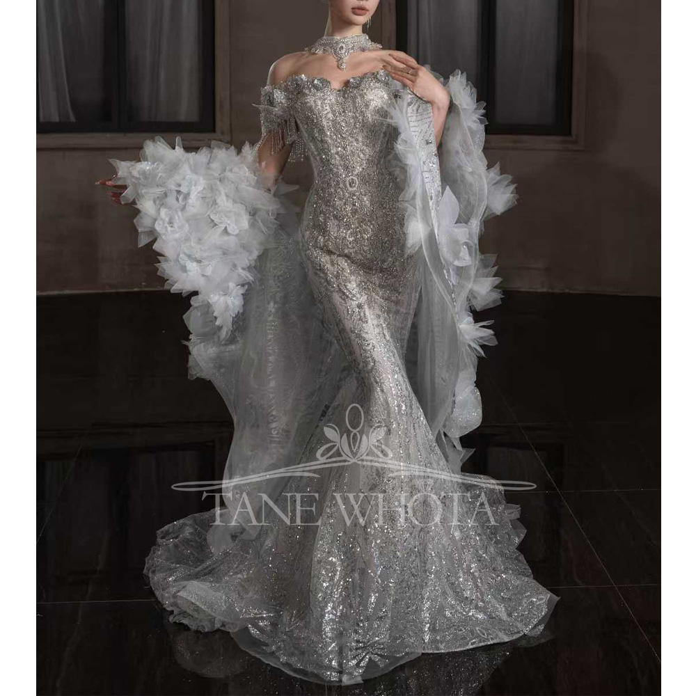 Embroidery Organza - Sweetheart fuera del hombro bordado rebordear