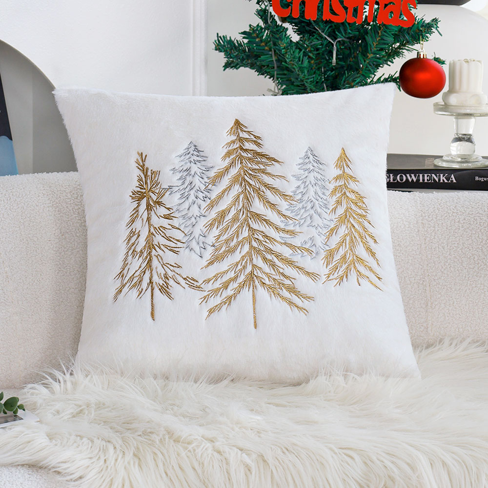 Embroidery Xmas - Funda de almohada navideña de piel