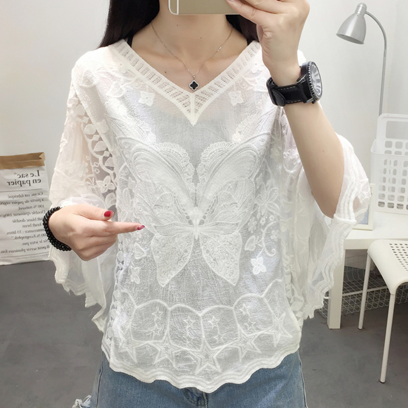 Embroidery On Shirt - Camisa blanca de encaje bordado para