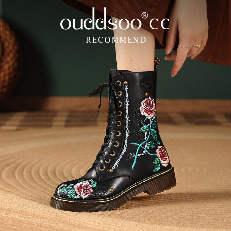 Ods-Botines de piel auténtica  - Embroidery Roses reseña y precio