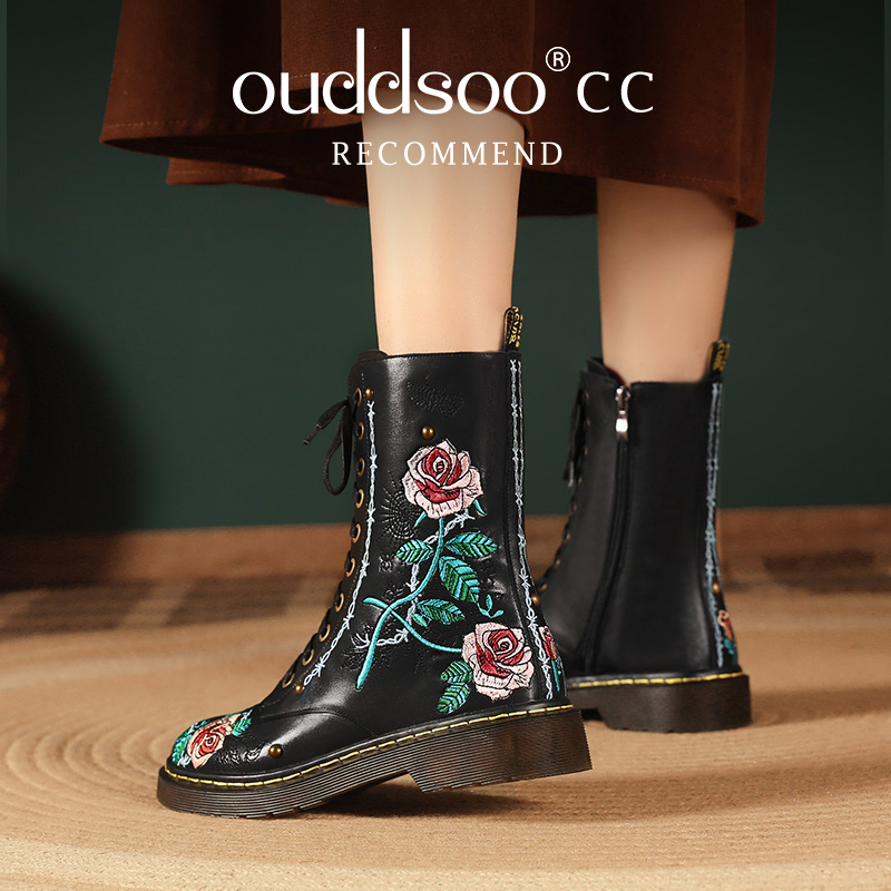 Ods-Botines de piel auténtica  - Embroidery Roses reseña y precio