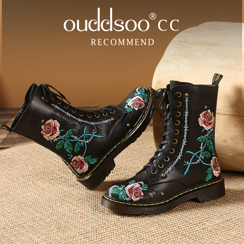 Ods-Botines de piel auténtica  - Embroidery Roses reseña y precio