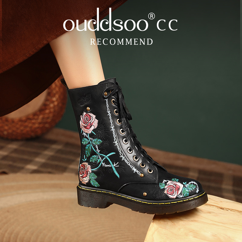 Ods-Botines de piel auténtica  - Embroidery Roses reseña y precio